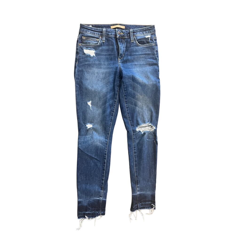 JOE'S Jeans W26 "THE KIMMY" Mid-Rise Distressed Skinny Ankle Raw Hem Dark Wash